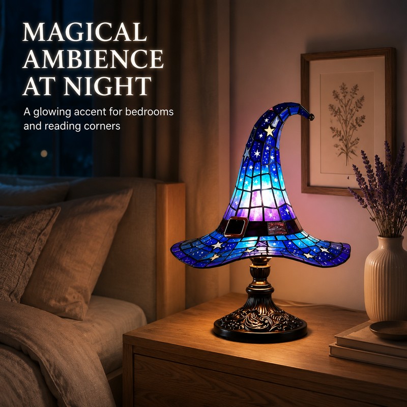 Halloween Witch Hat LED Lamp USB Powered Gothic Resin Desktop
