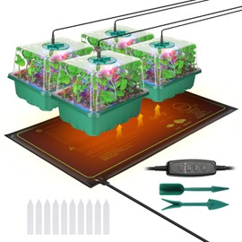 Seed Starter Trays with Grow Lights and Heat Mat, 48 Cells Seed Starter Kit with Lights, 3 Lighting Mode, 4 Timing Set（No Soil）