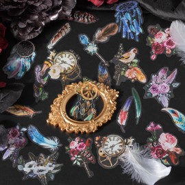 Alideco Flake Stickers, 240 Stickers, Collage, Paper Material, Cute, Stylish, Flower, Lace, Butterfly, Letters, PET Plastic, Clear, Water Resistant, Material for Sticker Books, Memo Pads, Notebooks