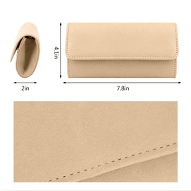 Segreto Women's Clutch Classic Evening Bag Envelope Crossbody Clutch Bag Small Shoulder Bag and Removable Chain, velvet khaki