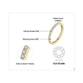 JewelryPalace 1.5mm Half Eternity Moissanite Wedding Band Stacking Ring Ehancer 14K Yellow Gold 925 Sterling Silver 9