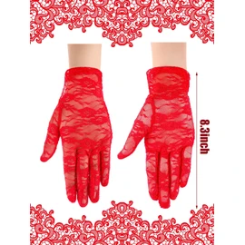 SATINIOR Lace Gloves for Women Tea Party Short Lace Gloves Courtesy Dressy for Cosplay Dinner Party Evening(Red)