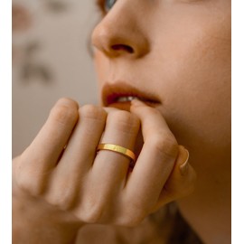 Honsny Gold Initial Rings for Women 14K Gold Dainty Wedding Band Letter Ring Engraved Capital Alphabet Stacking Thumb Initial Name Rings for Teen Jewelry Gifts Size 6-10