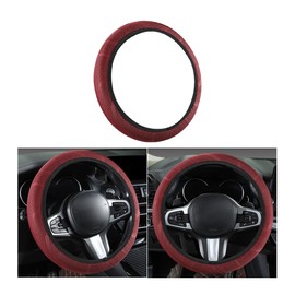 Adunsiaoto Non-Slip Microfibre Ice Silk Steering Wheel Cover, Non-Slip Car Steering Wheel Cover Without Inner Ring, Breathable Steering Wheel Protection, Interior Accessories for Car (Burgundy)