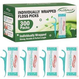 300 Pack Individually Wrapped Dental Floss Picks - Mint Flavored Floss Sticks for Fresh Breath - Strong Smooth & Shred Resistant Tooth Picks - Portable Dental Flossers Oral Care for Home Travel Office