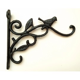 Spring life Cast Iron Ornate Bird Hanging Flower Basket Bracket Hook in 3 colours(for 14" or under basket) (Black)