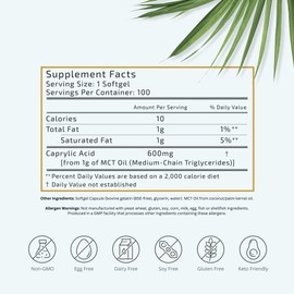 VTC VitaTradingCo. C8 MCT Oil Capsules | Naturally Derived Caprylic C8 Supplement | Coconut Oil Pills | Sustained Energy | Keto Friendly, Non GMO | 100 Softgels