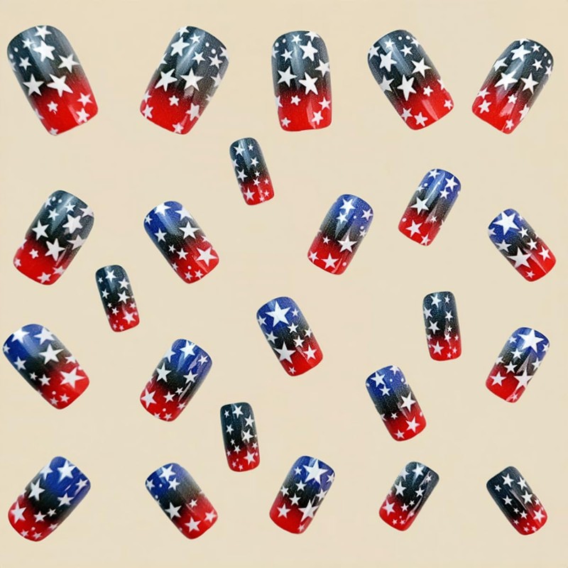 24Pcs 4th of July Press on Nails Medium Square Fake