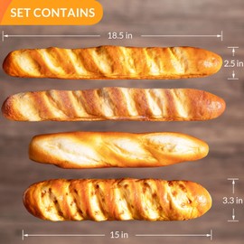 Joeabor 4pcs Artificial Bread Set, Realistic Fake Food for Display, Fake Bread for Decoration, Faux Baguette Food Props