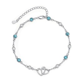 KoyeKei Heart Anklets for Women Sterling Silver Double Heart Turquoise Ankle Bracelet Beach Chain Boho Jewelry Anniversary Birthday Gifts for Mom Her