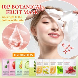 10 Pack Variety Facial Sheet Masks Skin Care Set, Hydrating Bulk Sheet Face Masks Skincare Gifts Set for Women Men, Long Lasting Moisturizing Face Mask for All Skin Type（B9)