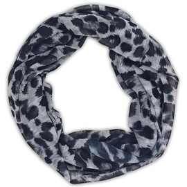 styleBREAKER Women's Loop Tube Scarf with Leopard Pattern, Lightweight Summer Scarf Made of Viscose, Neckerchief for Spring and Summer, Soft and Airy, grey/black, Unit size
