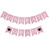 Pre-Strung Congrats Grad Banner Pink Glitter Congratulations Graduate Banner Sign