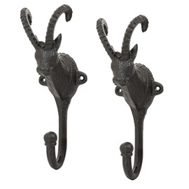 Sungmor Cast Iron Wall Coat Hooks, Decorative Antelope Head Single Hooks, Set of 2 Vintage Towel Hanger Rustic Brown Key Holder, Bathroom Kitchen Utility Hooks, Wall Decor