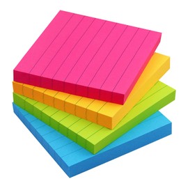 Lined Sticky Notes 3x3 Sticky Notes with Lines Self-Stick Notes Bright Color 4 Pads 90 Sheets/Pad (Bright)