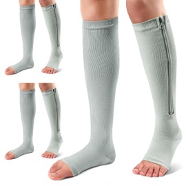Ailaka 3 Pairs Compression Socks with Zipper, 15-20 mmHg Medical Knee Socks for Men and Women, Open Toe Socks for Varicose Veins, Edema, Recovery, Pregnant, Nurse