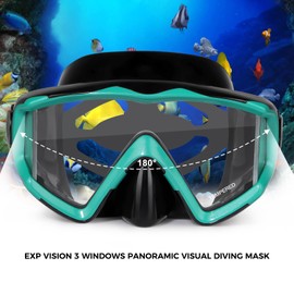 Adult Pano 3 Scuba Diving Mask, Tempered Glass Snorkel Mask Anti-Fog Swim Mask No Leakage Swim Goggles with Nose Cover Snorkeling Gear for Snorkeling, Freediving, Swimming (Black/Ocean Green)