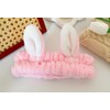 Plush Bunny Ear Spa Headband, Pink and White, Soft Elastic