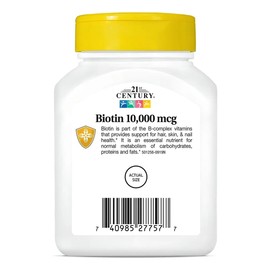 Biotina 21st Century 10,000 Mcg Para Cabello Piel Y Uñas 120 Tabletas
