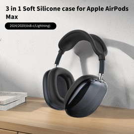 3-in-1 Case for Airpods Max Headphones, Case Compatible with AirPods Max Ear Pads (Transparent-Black Gradient + Black)