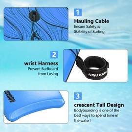 AQUARM 41 inch Bodyboard with Premium Wrist Leash and Fin Tethers, Super Lightweight & Slick Bottom Perfect Surfing for Kids Teens and Adults (Blue)