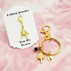 I Love You Sign Language Gold Zipper Pull or Keychain Keyring, ASL I Love You Hand Sign (1. Love Hands Keychain and Zipper Pull)