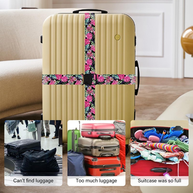 2 Pack Luggage Straps for Suitcases, Adjustable Travel Belt with