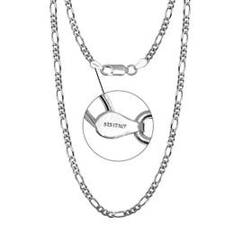 LeCalla 925 Sterling Silver Rhodium Plated 3.5 MM Italian Solid Diamond-Cut Figaro Link Chain Necklace for Men and Women 26 Inches