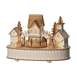 Lumineo LED Wood Village Scene with Music and Motion, 6" Tall, 8.6" Wide, Warm White LEDs