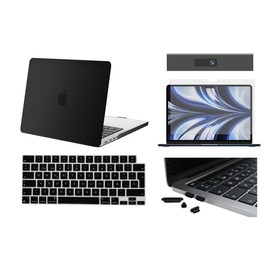 TECHNA Kit de Protección 5 en 1 Negro para MacBook Air 13 M2 M3 Model A2681 / A3113 Carcasa + AntiSpy + Protector Teclado ESPAÑOL + Protector Pantalla y Puertos