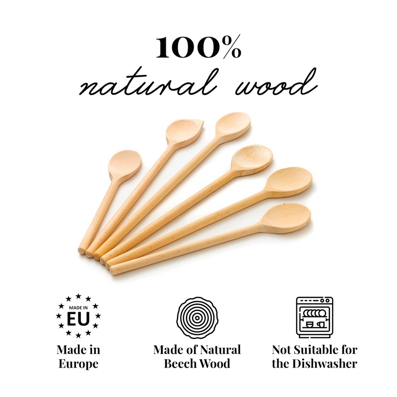 6 Piece Wooden Cooking Spoon Set Beech Large Small (6