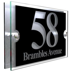 K Smart Sign | 200mm x 130mm | DUAL LAYER STYLISH HOUSE SIGN PLAQUE DOOR NUMBER STREET NAME CLEAR ACRYLIC & DIBOND HOUSE NAME (Classic Text 1)