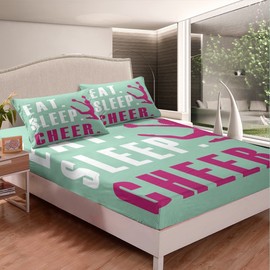 Cheer Bed Sheet Set Girls Cheerleading Sheets Set Twin Size for Kids Teens Room Cheeleader Decor Sheets with Deep Pocket Fitted Sheet Bright Bed Set 3Pcs