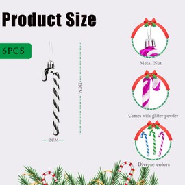 6pcs Black White Candy Cane Christmas Decorations,13cm Glitter Candy Cane for Christmas Tree Decoration,Xmas Tree Pendant Plastic Candy Cane for Christmas Ornaments,Large Xmas Tree Decorations