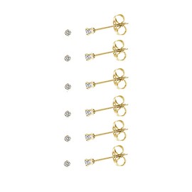 2mm 20g Tiny Cubic Zirconia Ball CZ Cartilage Stud Earrings For Women Mens Stainless Steel Small Post Hypoallergenic Sets (6Pairs CZ Gold)