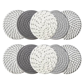 Youteer 10Pcs Cotton Coasters Set, 10 Colors Absorbent Drink Coasters for Home Decor Tabletop Protection Suitable for Kinds of Cups, 4.3 Inches.