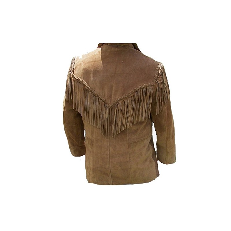 Classyak Men's Western Fringed Suede Coat Suede Brown 3X-Large