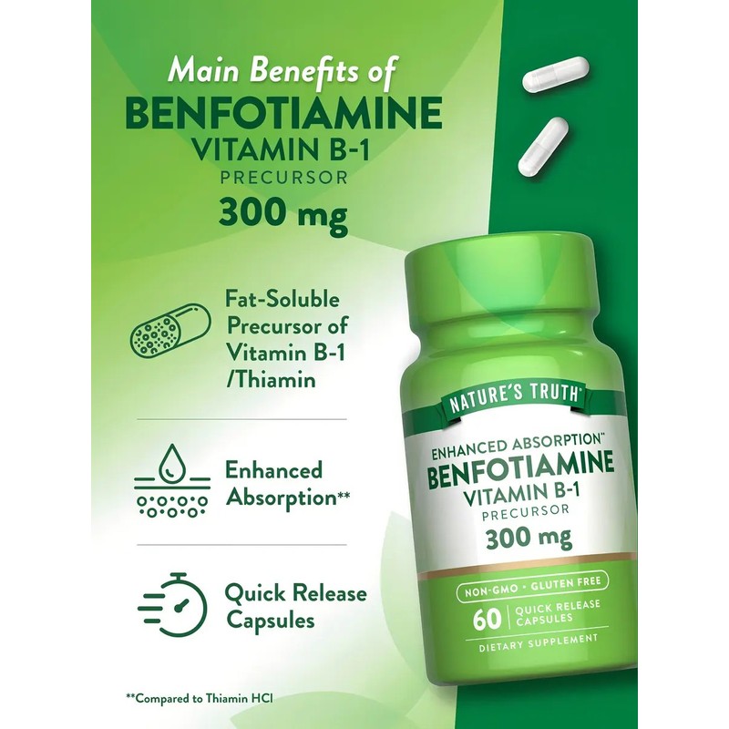 Benfotiamina Natures Truth 300mg 60 Cápsulas Vitaminas Sin Gluten