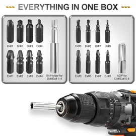 22Pcs Damaged Screw Extractor Set, Easy Out Stripped Screw Remover for Broken Screw 2-12mm, Titanium Antirust Coating, 64-65 HRC Hardness, Burnish & Extract Bits Separatly