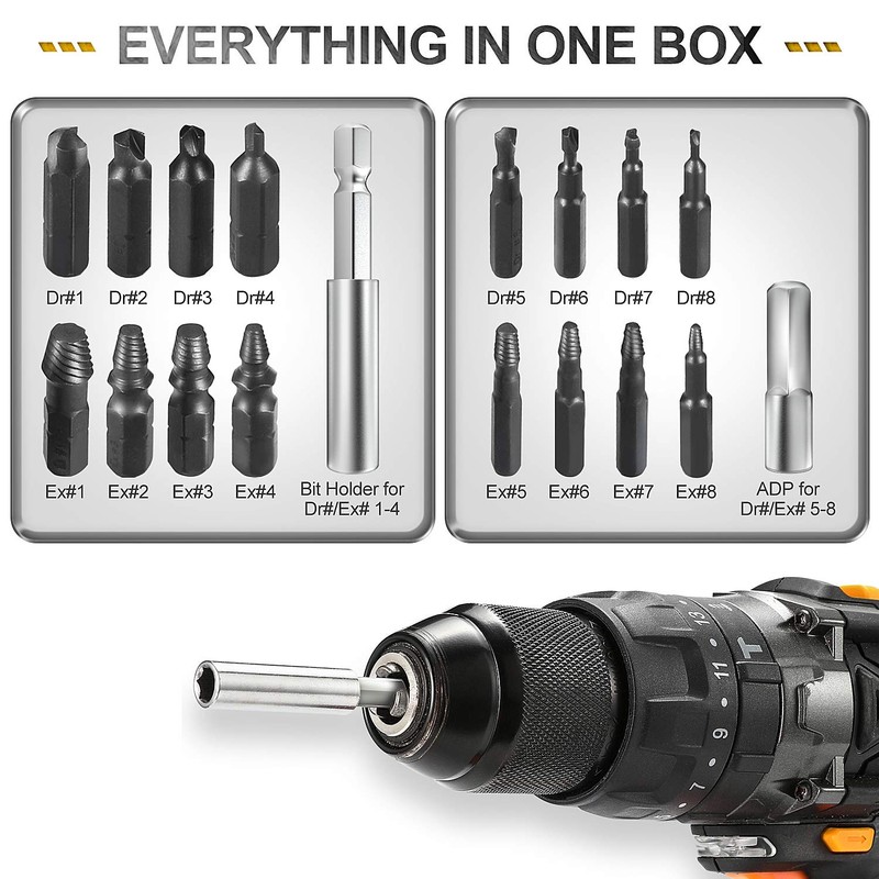 22Pcs Damaged Screw Extractor Set, Easy Out Stripped Screw Remover