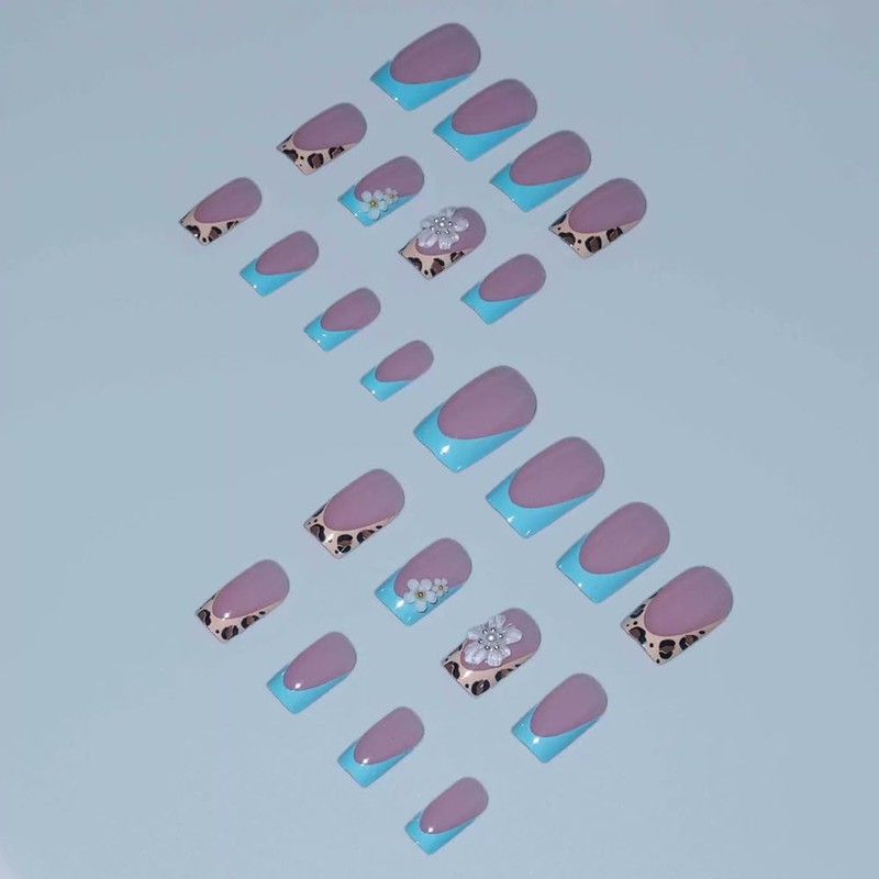 Square Press on Nails French Tip Fake Nails Medium False