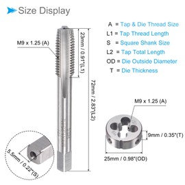 CoCud Tap and Die Set, M9 x 1.25 Thread, Metric High-Speed Steel Machine Screw Tap & Round Die Tool Kit - (Applications: for Threading Tapping Repairing), 1-Set