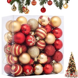 Christmas Baubles Pack of 50 Plastic Christmas Tree Baubles Christmas Decoration Diameter 4 cm Mini Christmas Baubles Christmas Bauble Ornaments with Pendant Shatterproof for Christmas Decoration