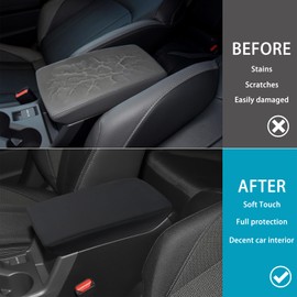 LOCOY Center Console Armrest Cover for Subaru Crosstrek Accessories 2024 2025, for Impreza 2024 2025 Armrest Leather Interior, Arm Rest Box Lid Protection Trim, Middle Console Pad (Black Stitches)