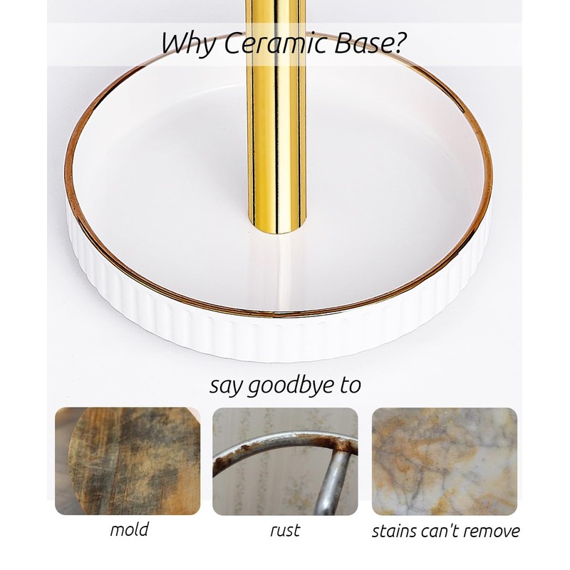 VROOMIUM Gold Paper Towel Holder Countertop, Ceramic Base Easy-to-Clean, 1.5
