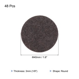 sourcing map 48pcs Felt Furniture Pads, 1.6 Inch Round Small Felt Chair Leg Floor Protectors Prevent Scratches for Furniture Hard Floor, Dark Brown