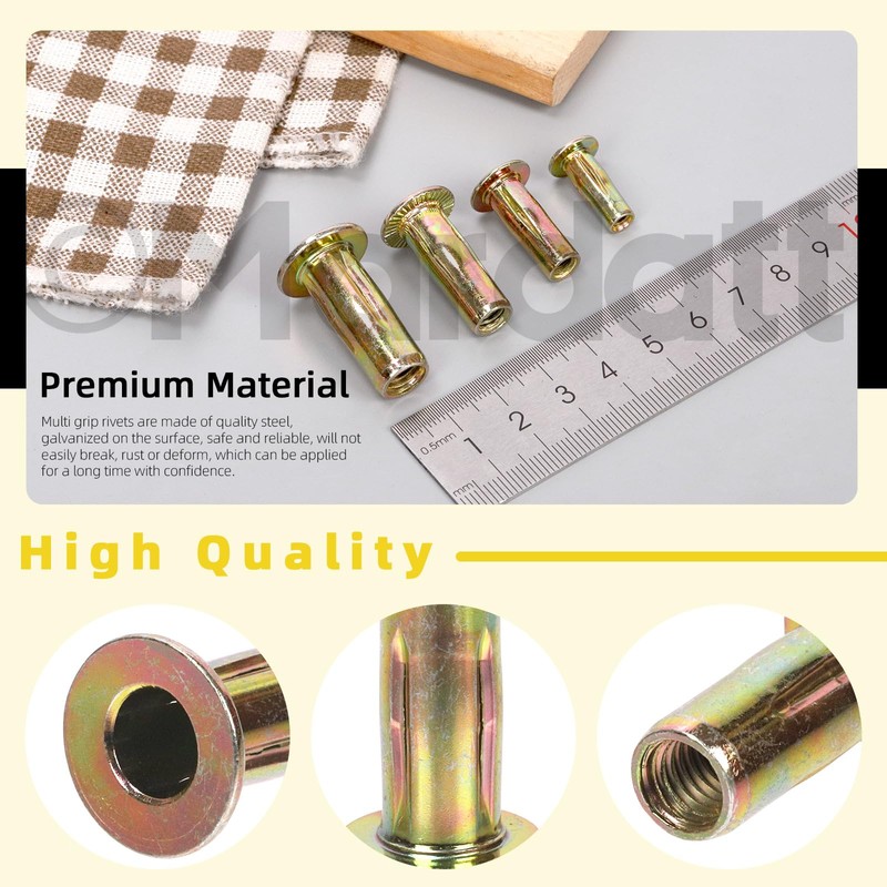 Mardatt 34Pcs 4 Sizes Multi-Grip Rivet Nut Assortment Kit, M4