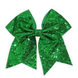 1 Pcs 8" Large Sequin Cheer Bows Clips, Cheerleading Glitter Hair Bow with Alligator Clips Hair Accessories for Cheerleaders Football Competition Sports (Green)