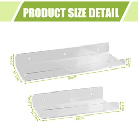 Wall Shelf, Floating Shelf, Pack of 2 Transparent Colour Floating Shelves for Walls for Mounting, No Drilling, Suitable for Storing Small Items, 30 cm and 20 cm Wall Shelves