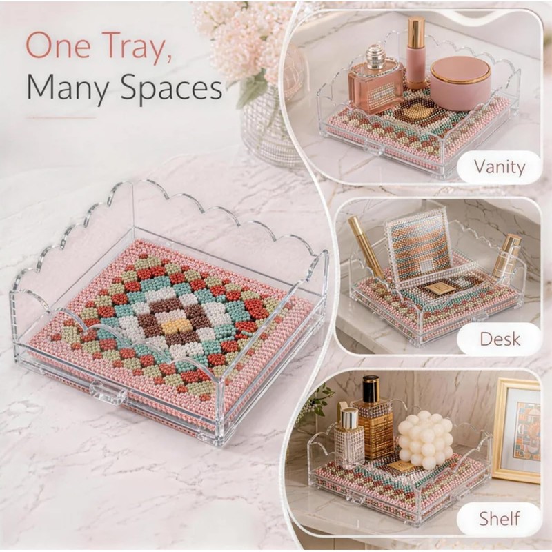 Clear Scalloped Acrylic Tray with Insert, Multi-Functional Acrylic Trays for